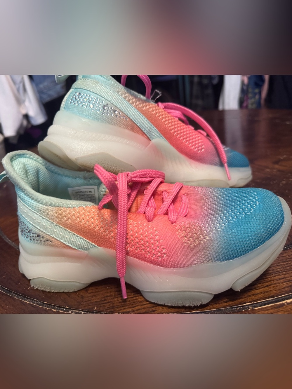 Dream Pairs Kids Pink, Coral & Blue Gradient Sneakers